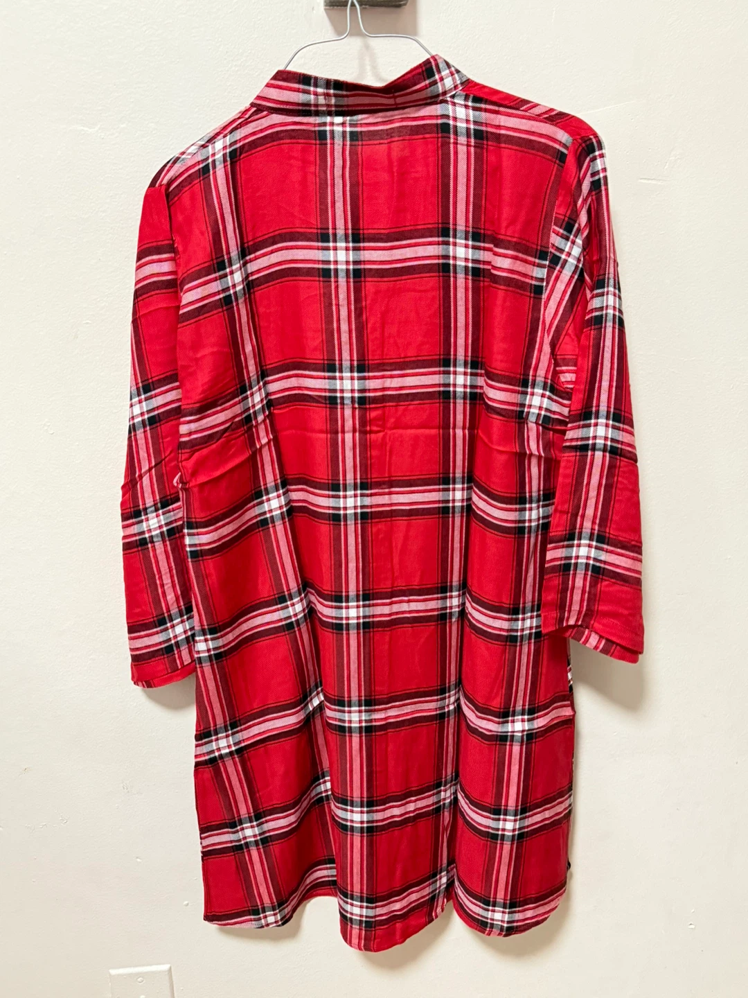 Evergreen Plaid Button-Up Tunic Shirt - Red/Black/White - Size L - photo 5
