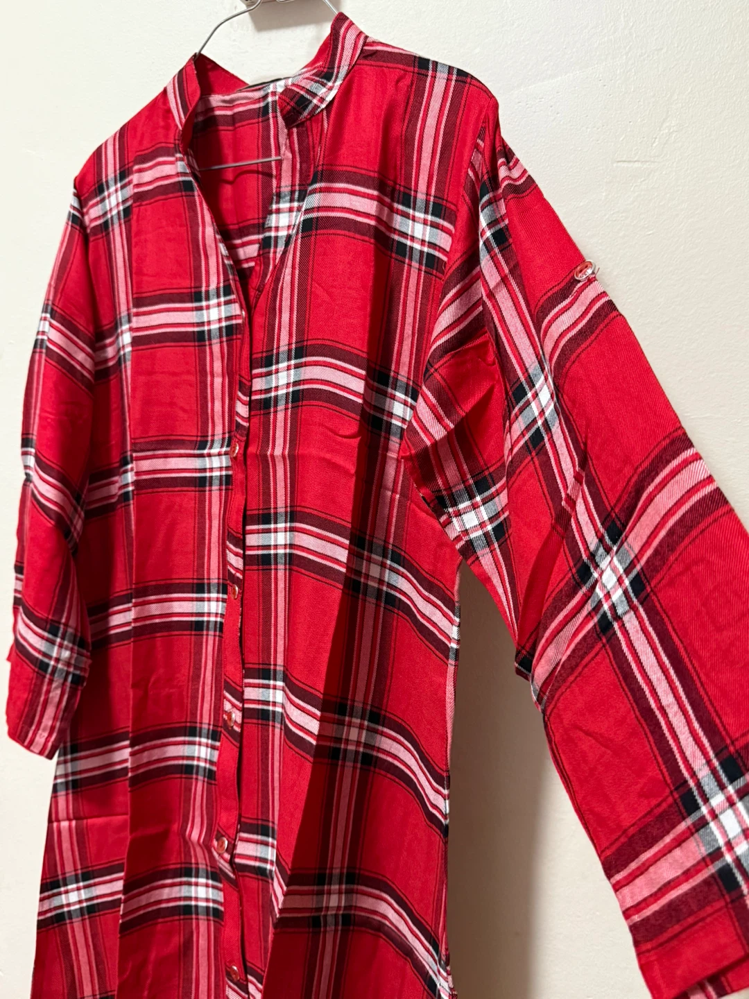 Evergreen Plaid Button-Up Tunic Shirt - Red/Black/White - Size L - photo 2