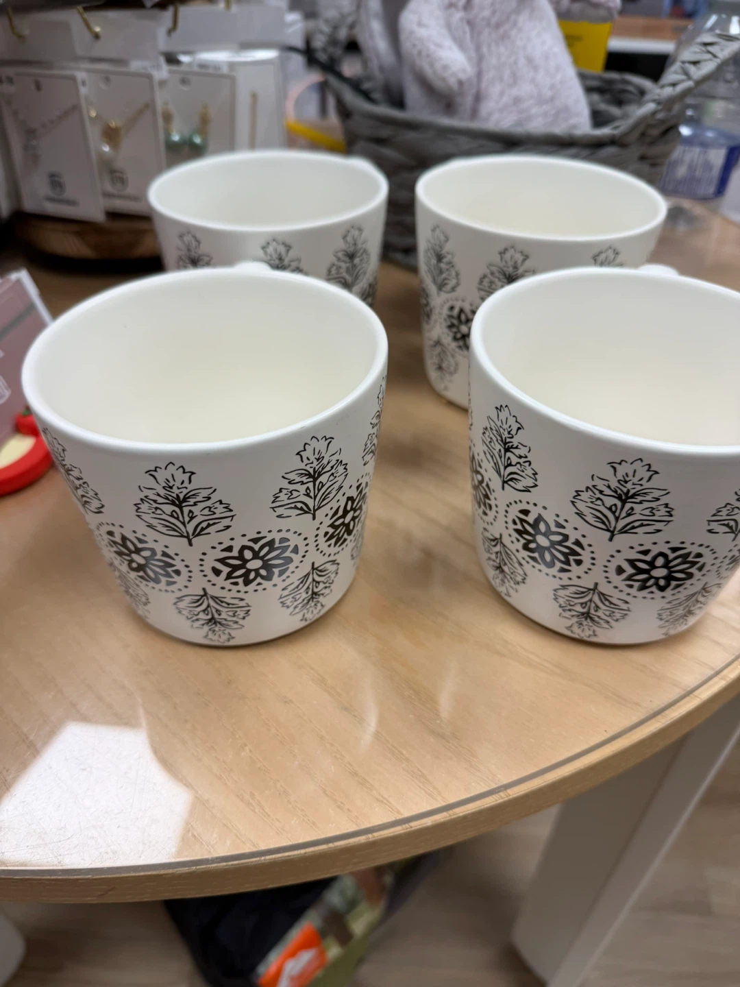 Set of 4 White Mugs with Black Floral Design - photo 2