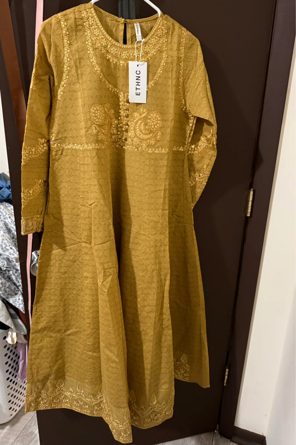 Women's Embroidered Frock- Mustard Yellow
