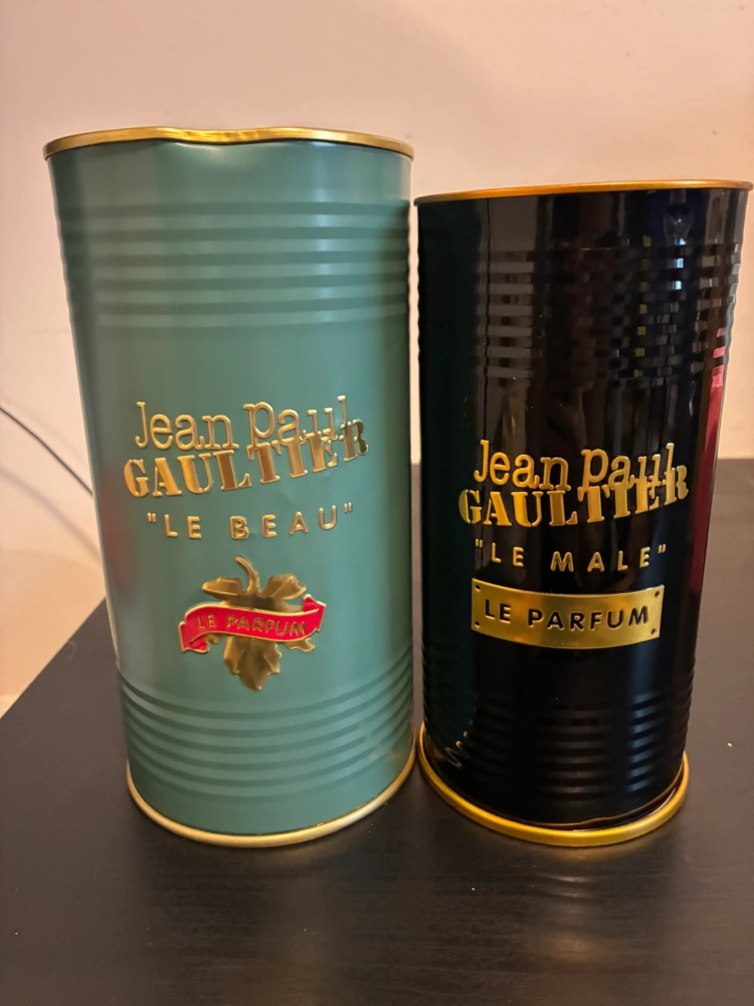 Jean Paul Gaultier "Le Beau" and "Le Male" Le Parfum Tins