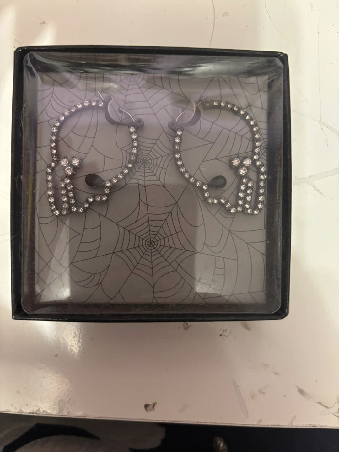 Spiderweb Skull Hoop Earrings