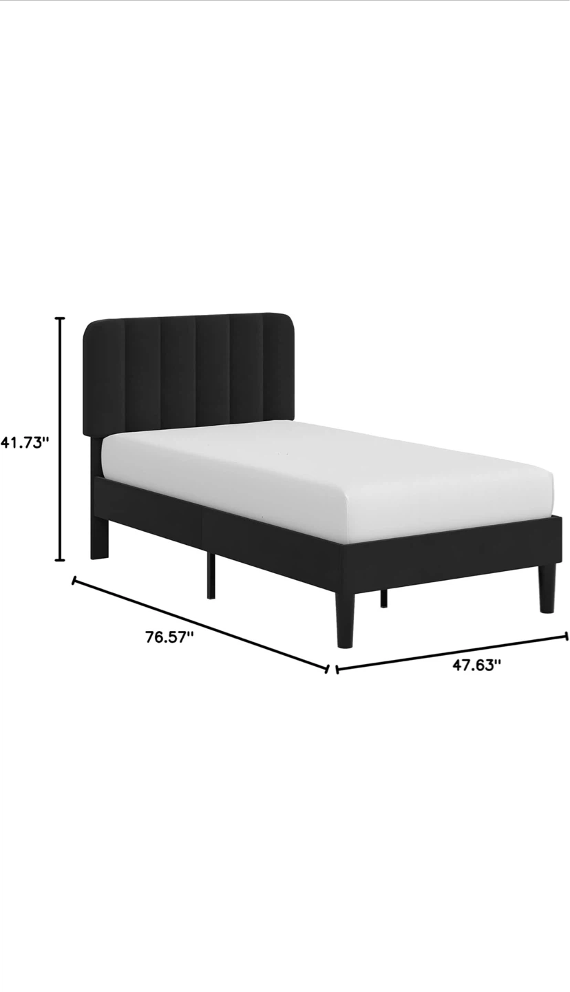 Twin Size Bed Frame with Upholstered Headboard - photo 3