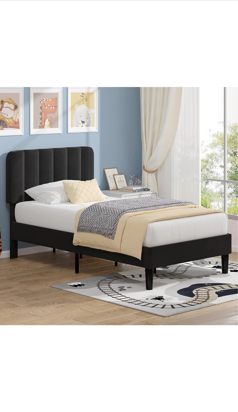 Twin Size Bed Frame with Upholstered Headboard - photo 2