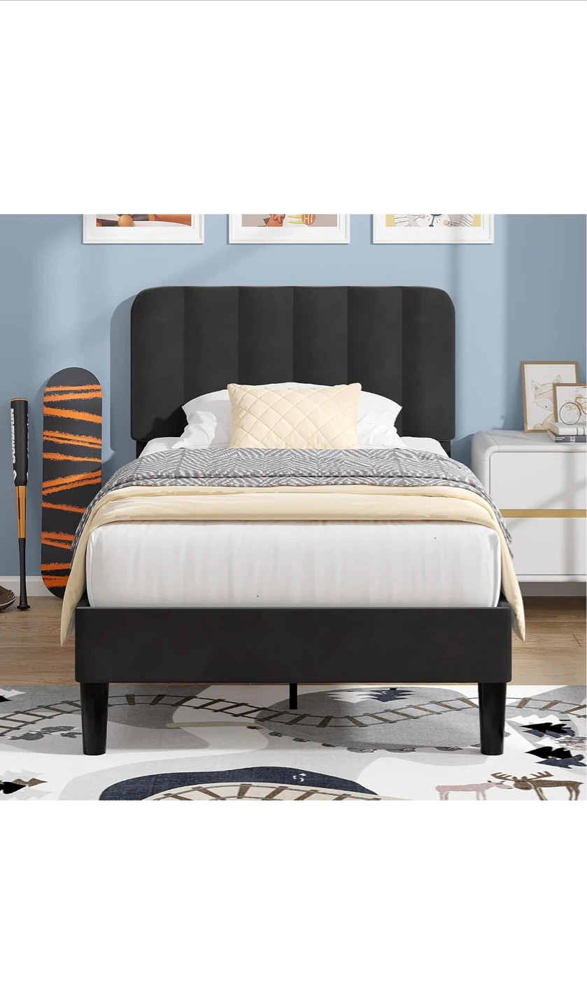 Twin Size Bed Frame with Upholstered Headboard