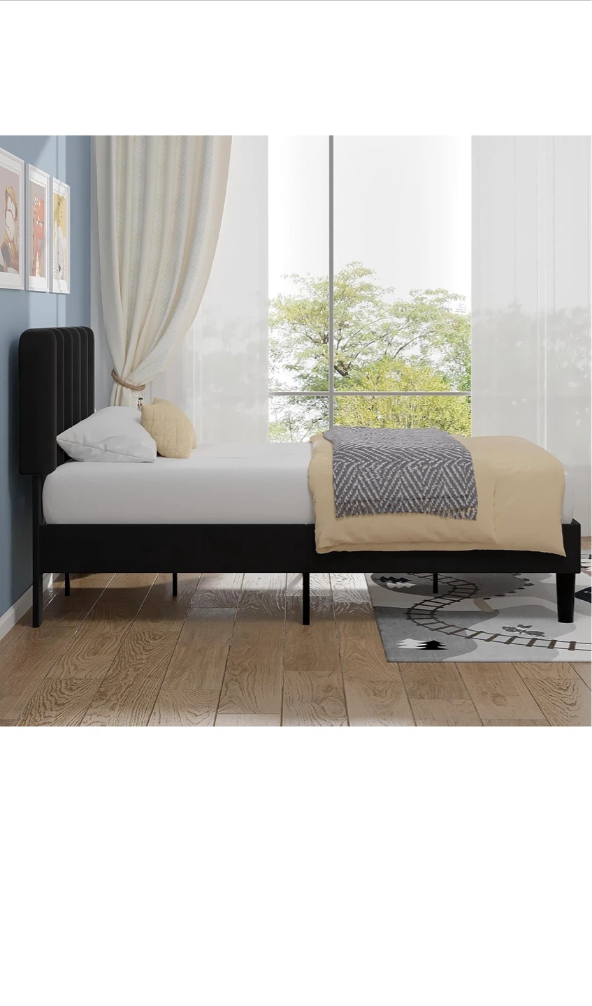 Twin Size Bed Frame with Upholstered Headboard - photo 5
