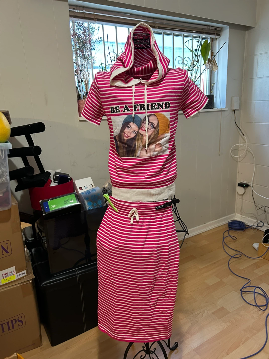 Pink Striped "Be A Friend" T-Shirt Dress