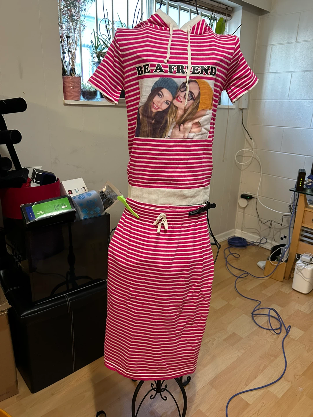 Pink Striped "Be A Friend" T-Shirt Dress - photo 2