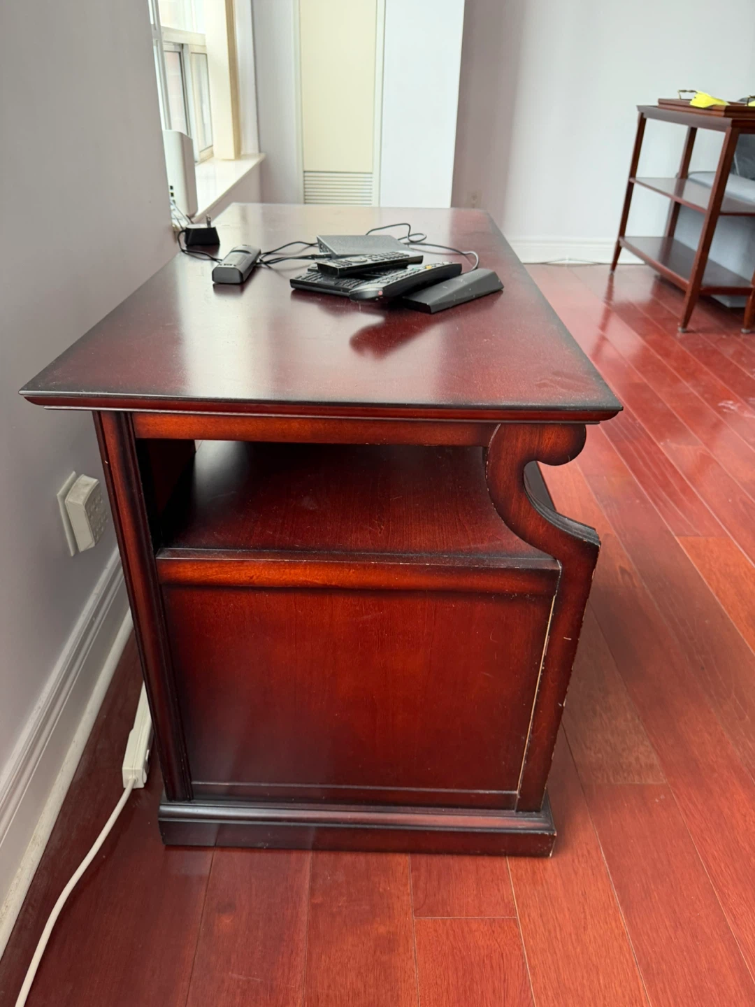 Dark Wood TV Stand with Glass Doors - photo 2