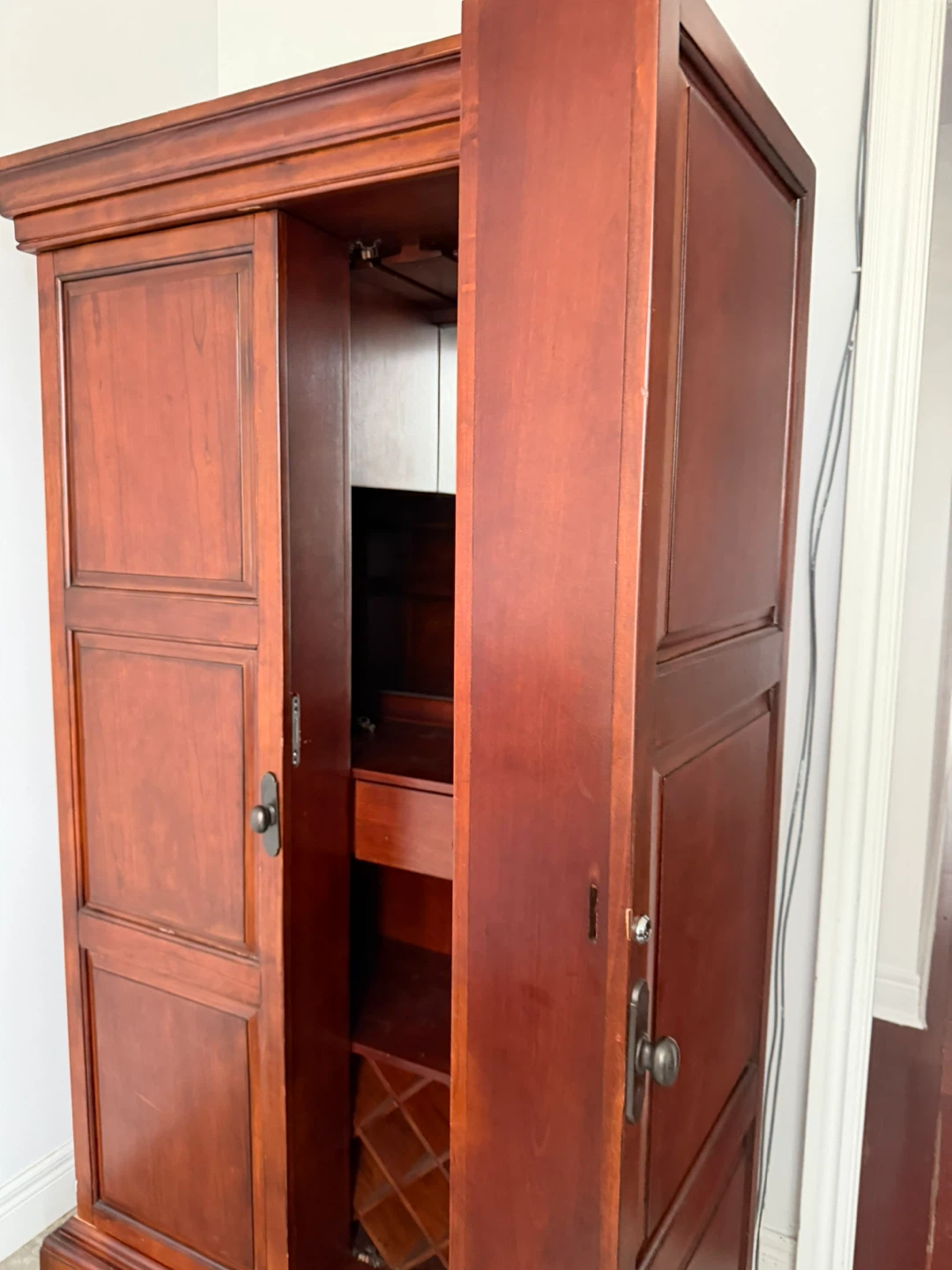 Cherry Wood Bar Cabinet with Wine Rack - photo 2