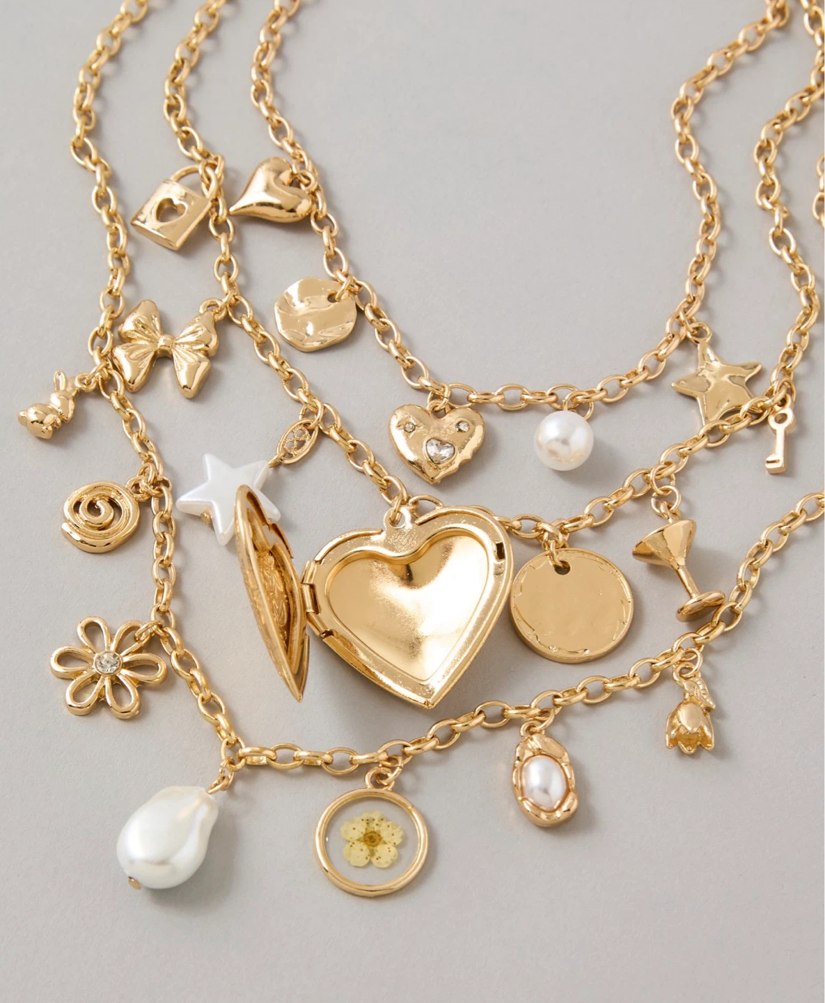 AMERICAN EAGLE Gold Charm Necklace with Locket (NEW) - photo 3