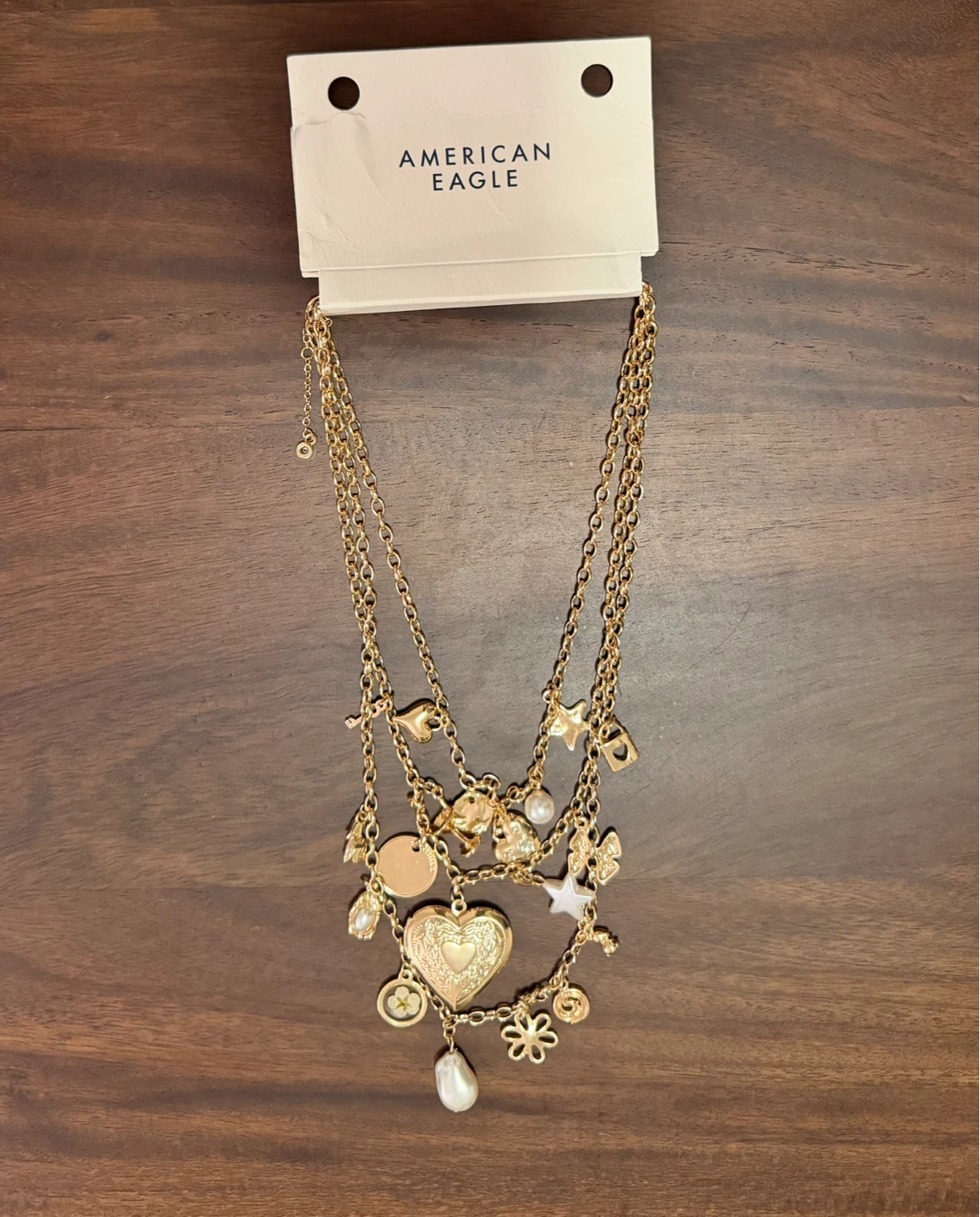 AMERICAN EAGLE Gold Charm Necklace with Locket (NEW) - photo 2