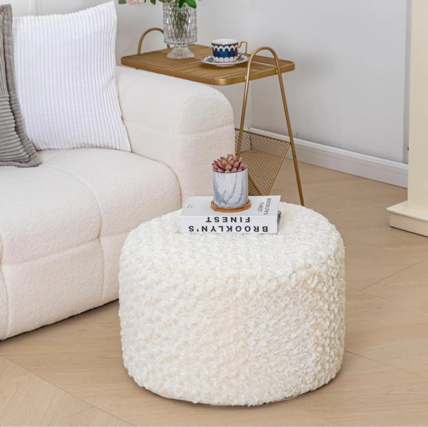 New Unstuffed Fur Pouf Ottoman Cover - photo 2