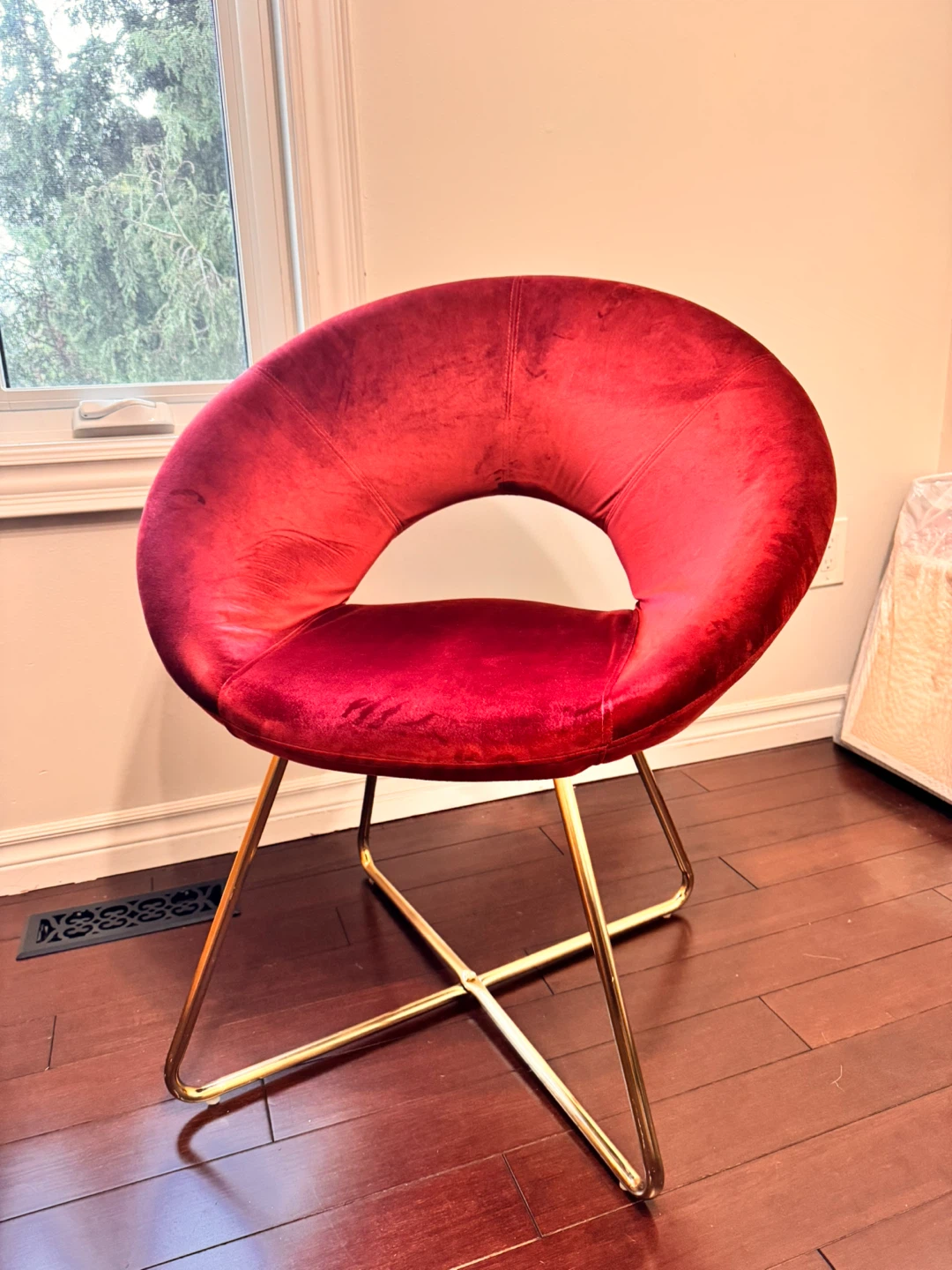 Red Velvet Armchair with Gold Base