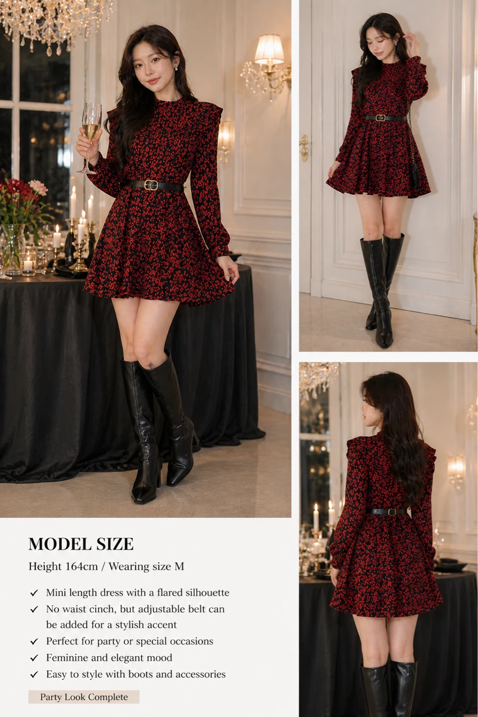 Red Floral Mini Dress - Size M