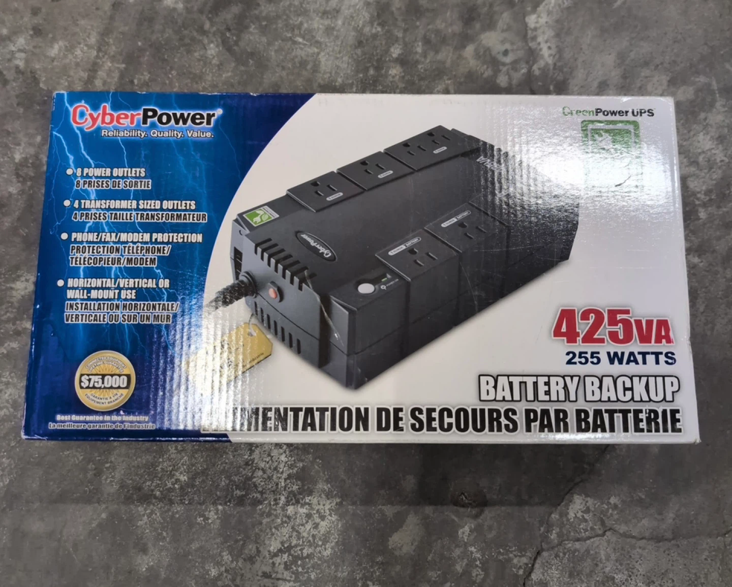 CyberPower GreenPower UPS Battery Backup 425VA 255 Watts
