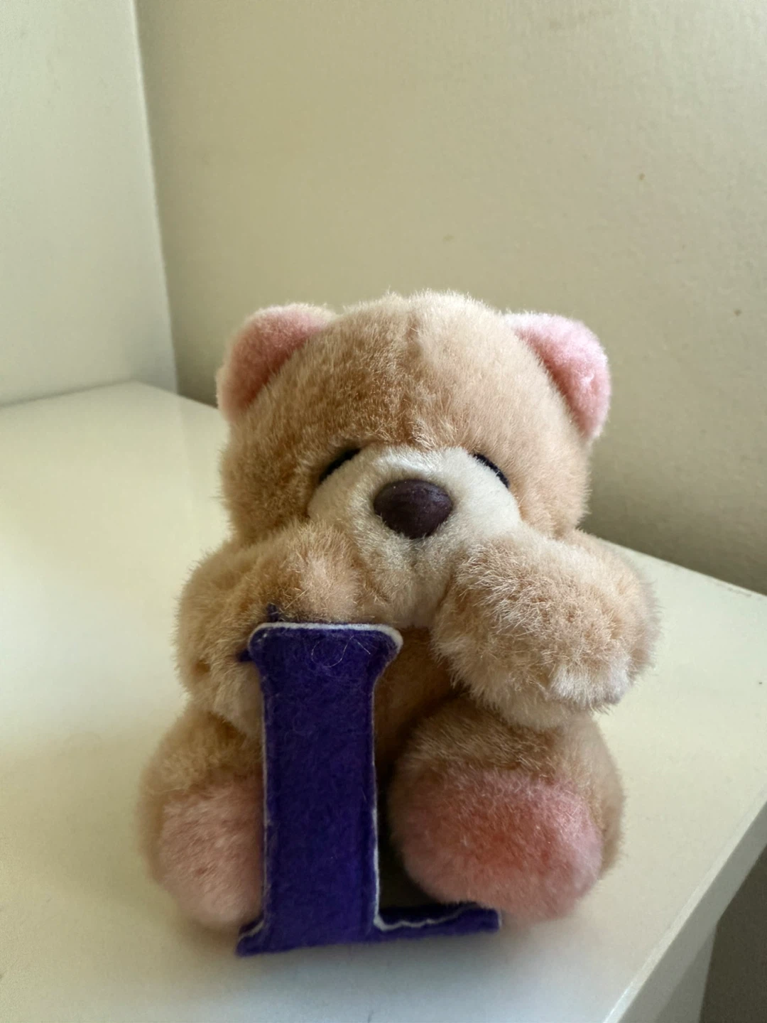 Plush Teddy Bear Holding Letter 'L”