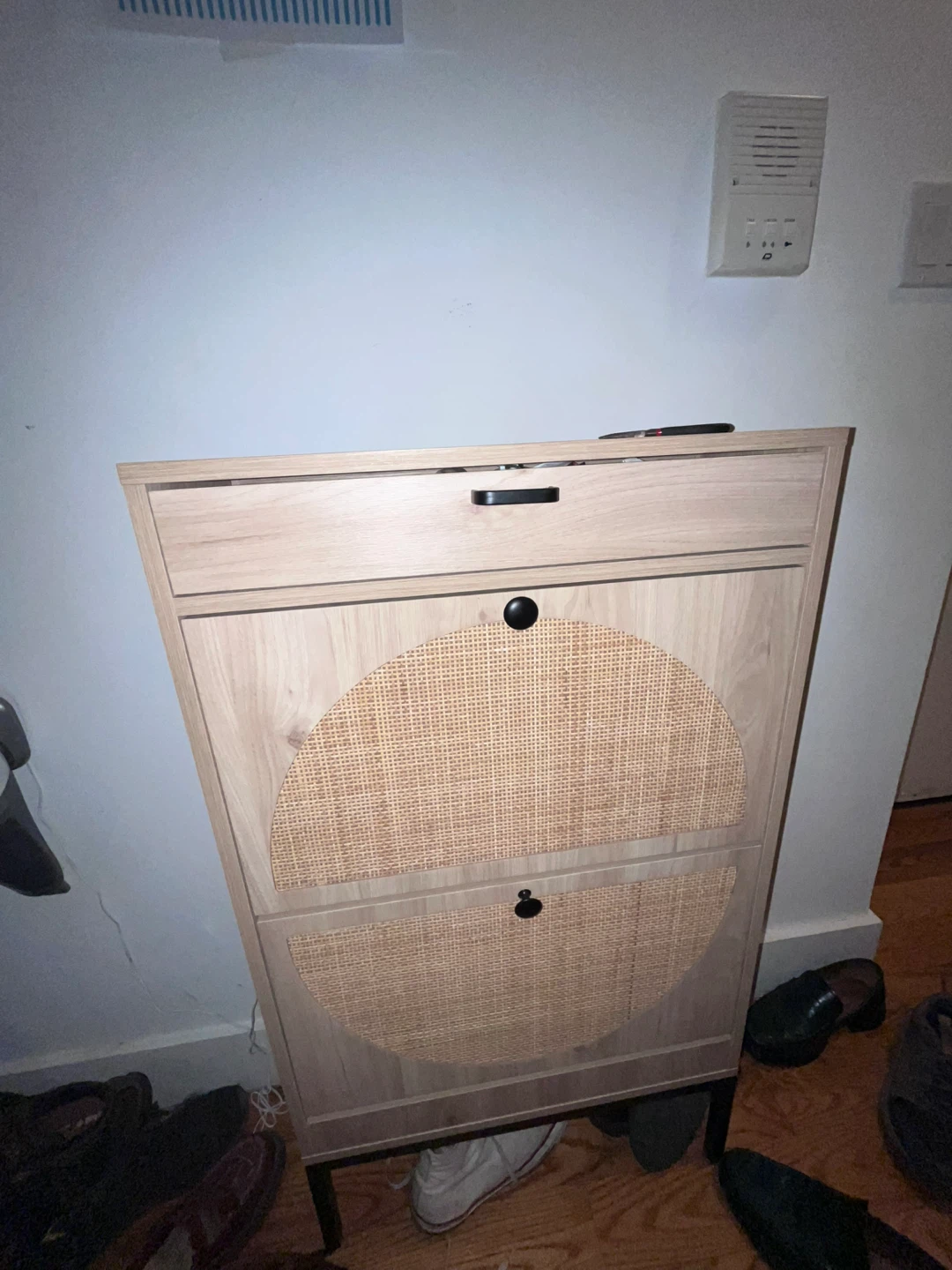 Narrow Shoe Cabinet with Rattan Fronts - photo 2