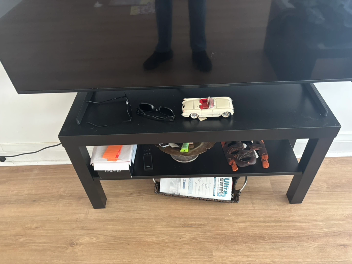 Black TV Stand with Two Shelves