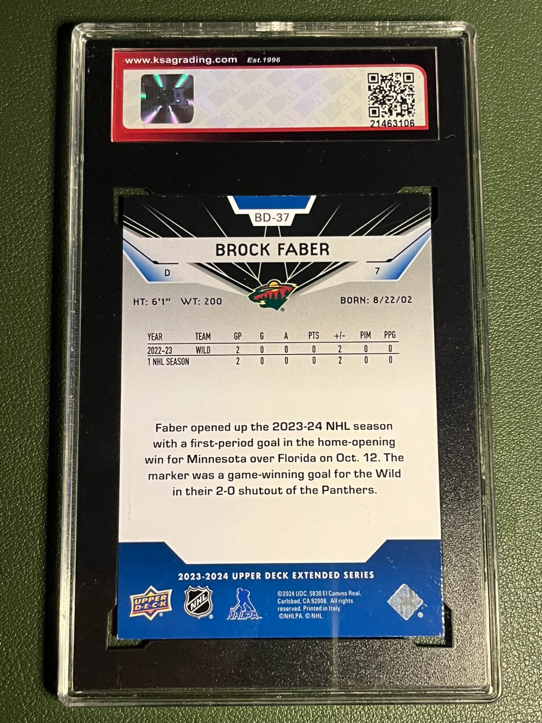 2023-24 Brock Faber Black Diamond RC Hockey Card #9.5 NGM - photo 2