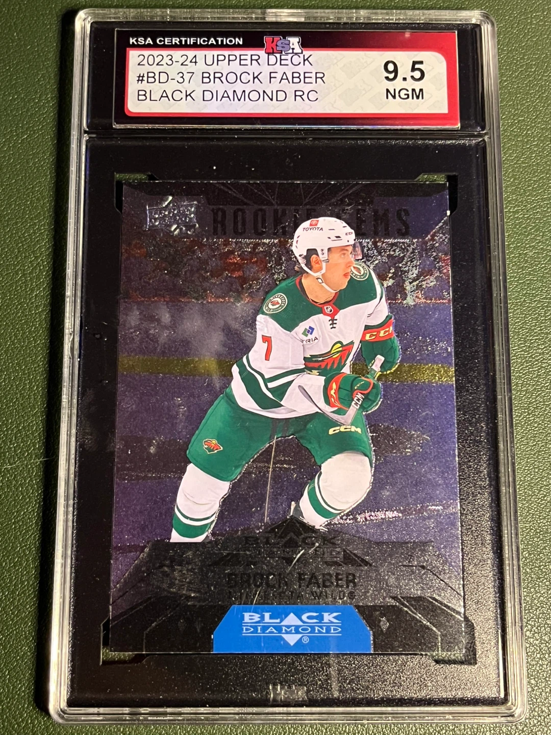2023-24 Brock Faber Black Diamond RC Hockey Card #9.5 NGM