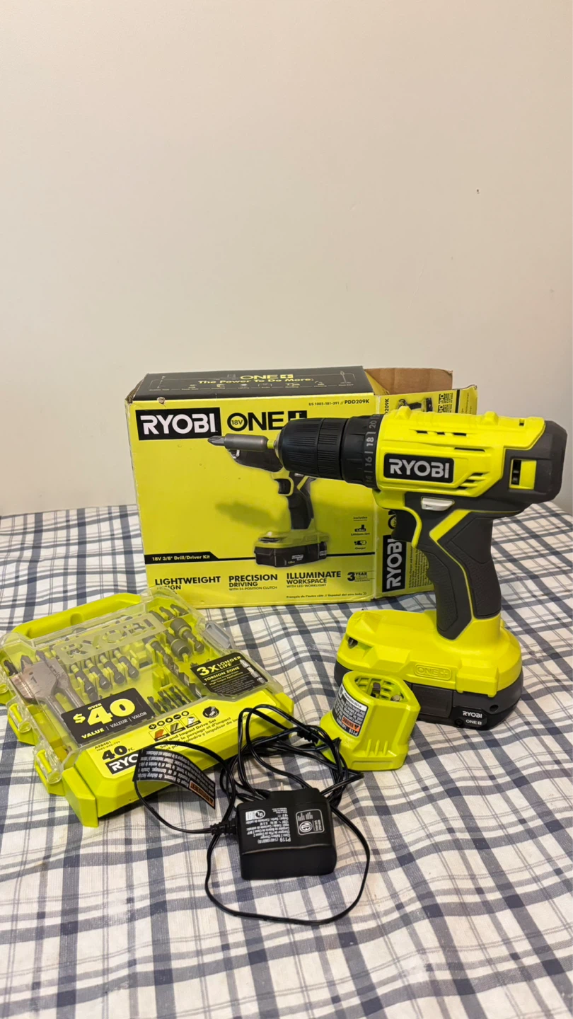 Ryobi 18V ONE+ Drill Driver Kit with 40-Piece Drill