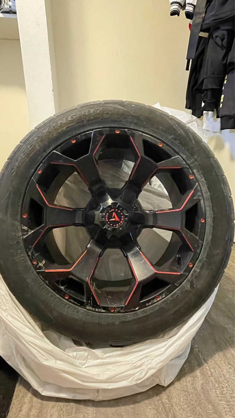 Speed King 295/45ZR20 Tire with Custom Black and Red Rim - photo 5