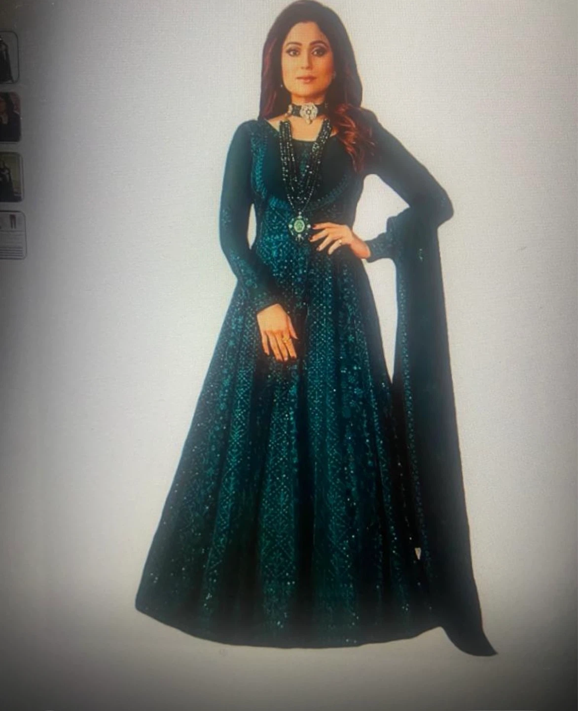 Emerald Green Sequin Anarkali Dress