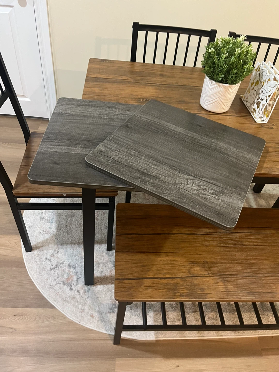 Wood Dining Set with Bench and Chairs - photo 5