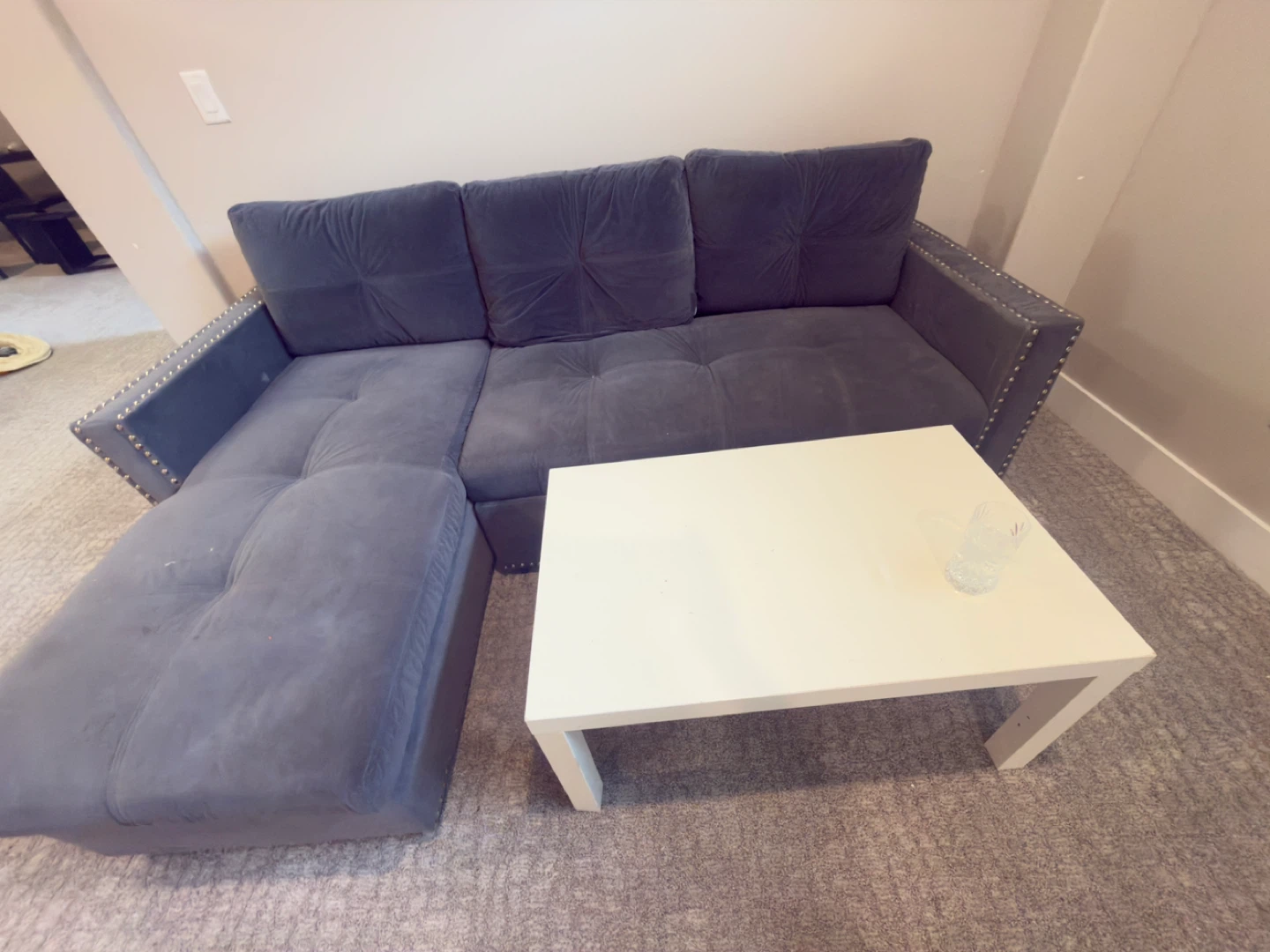 Grey Velvet L-Shaped Sectional Sofa - photo 2