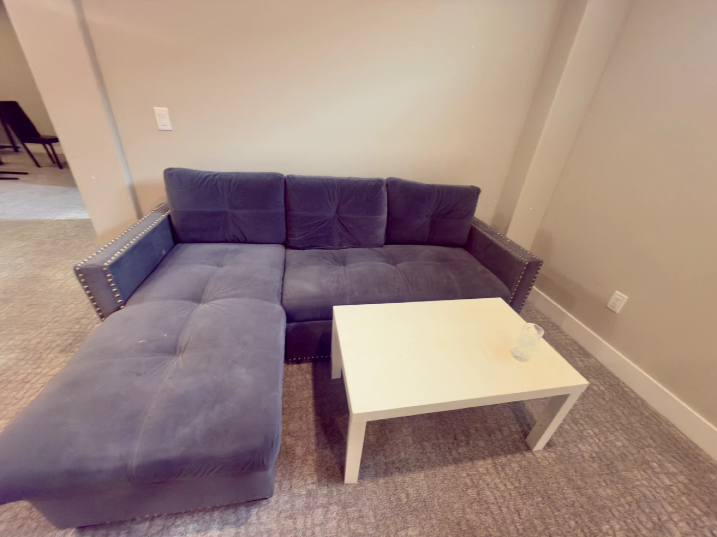Grey Velvet L-Shaped Sectional Sofa