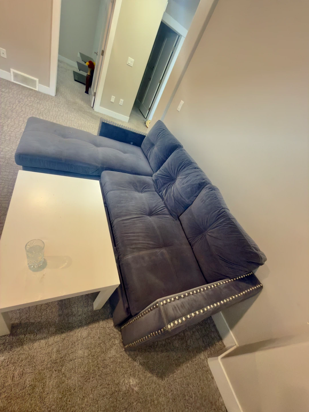 Grey Velvet L-Shaped Sectional Sofa - photo 3