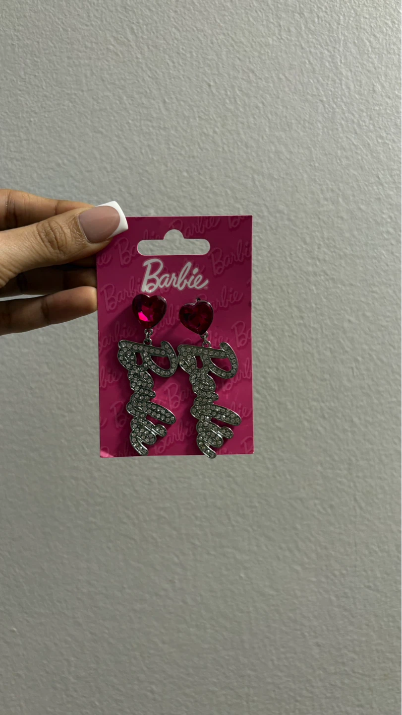 Barbie Heart & Script Logo Dangle Earrings