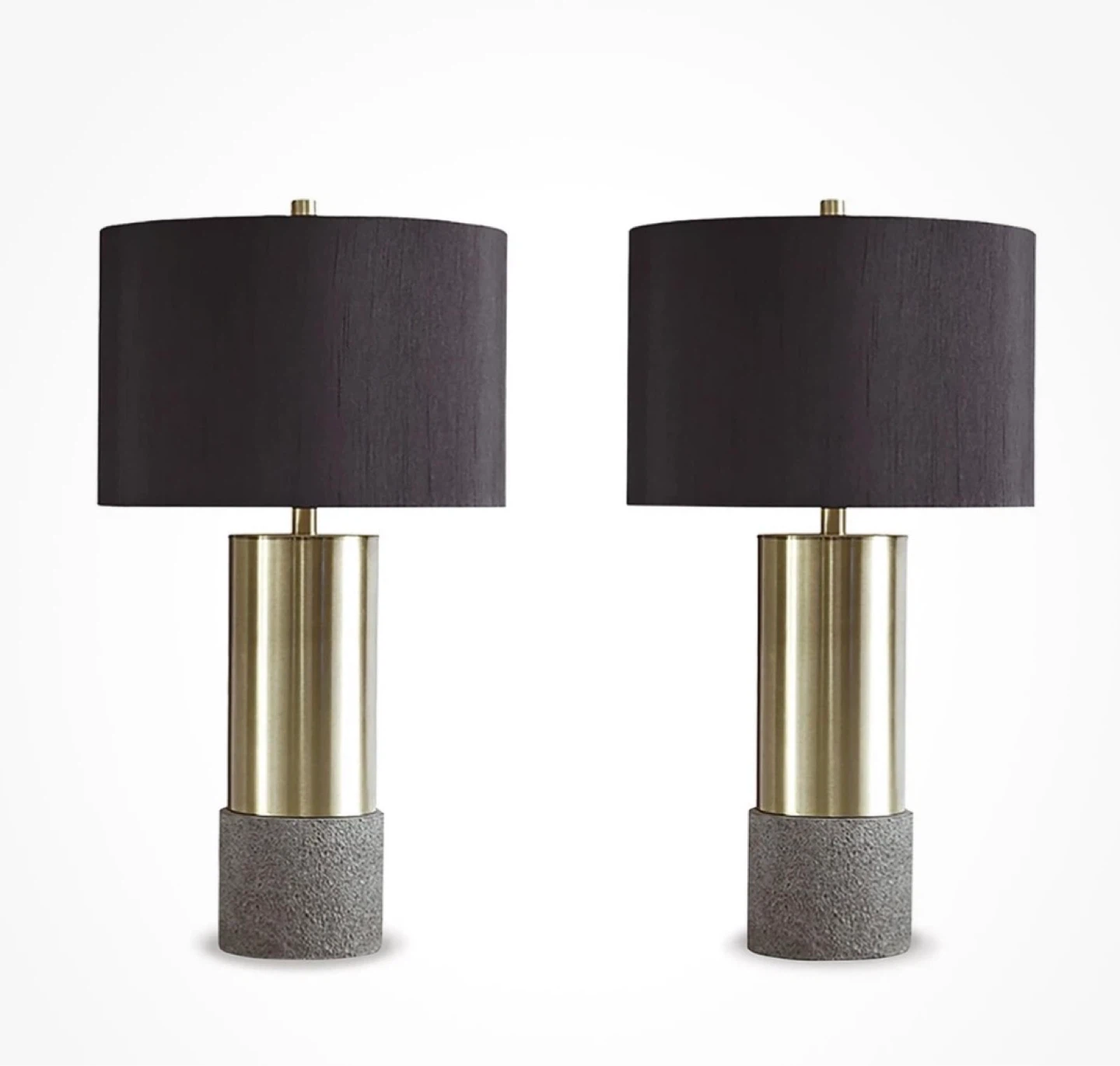 Pair of Gold and Gray Table Lamps with Black Shades