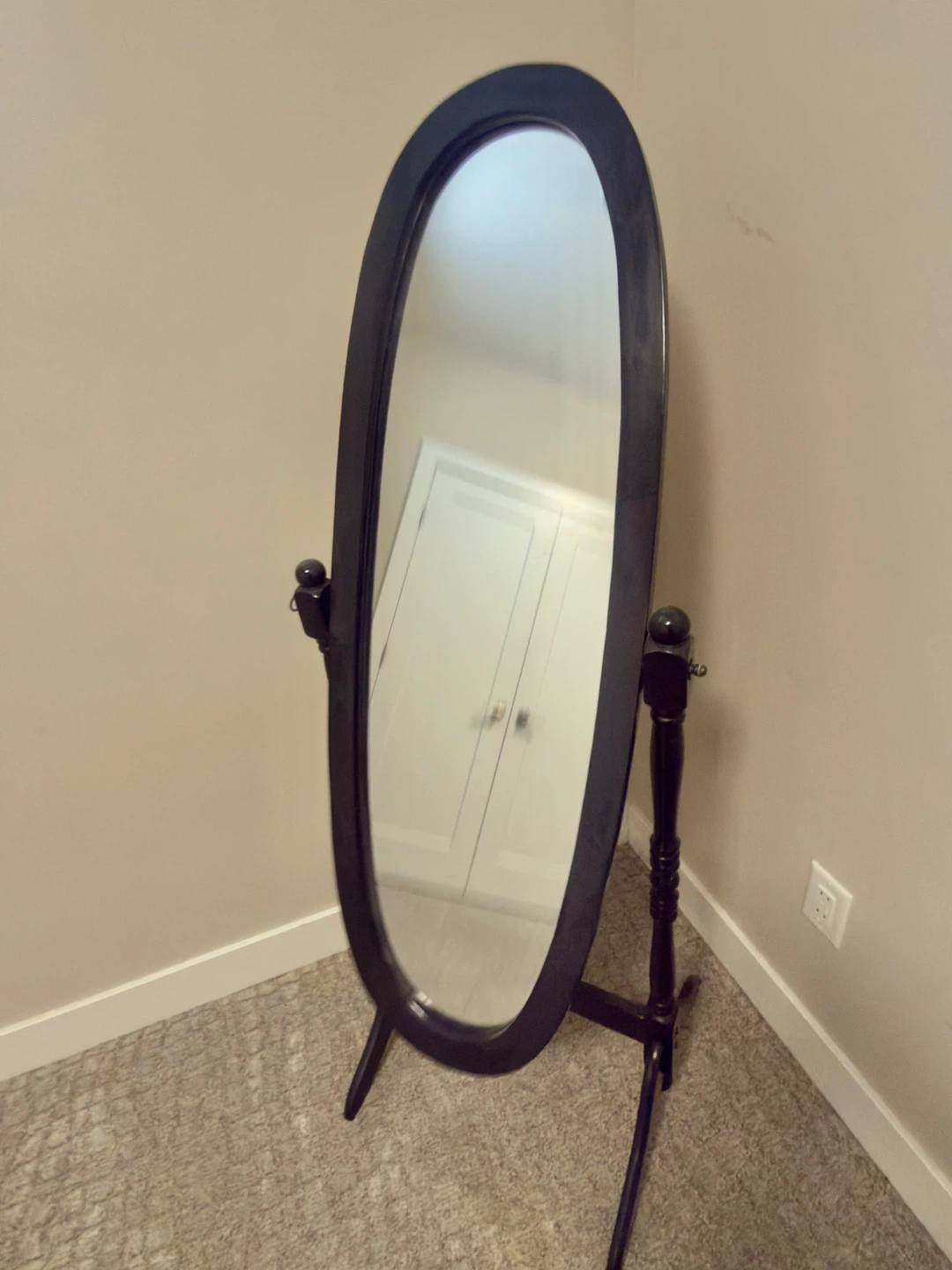 Oval Standing Cheval Mirror - Dark Wood Finish