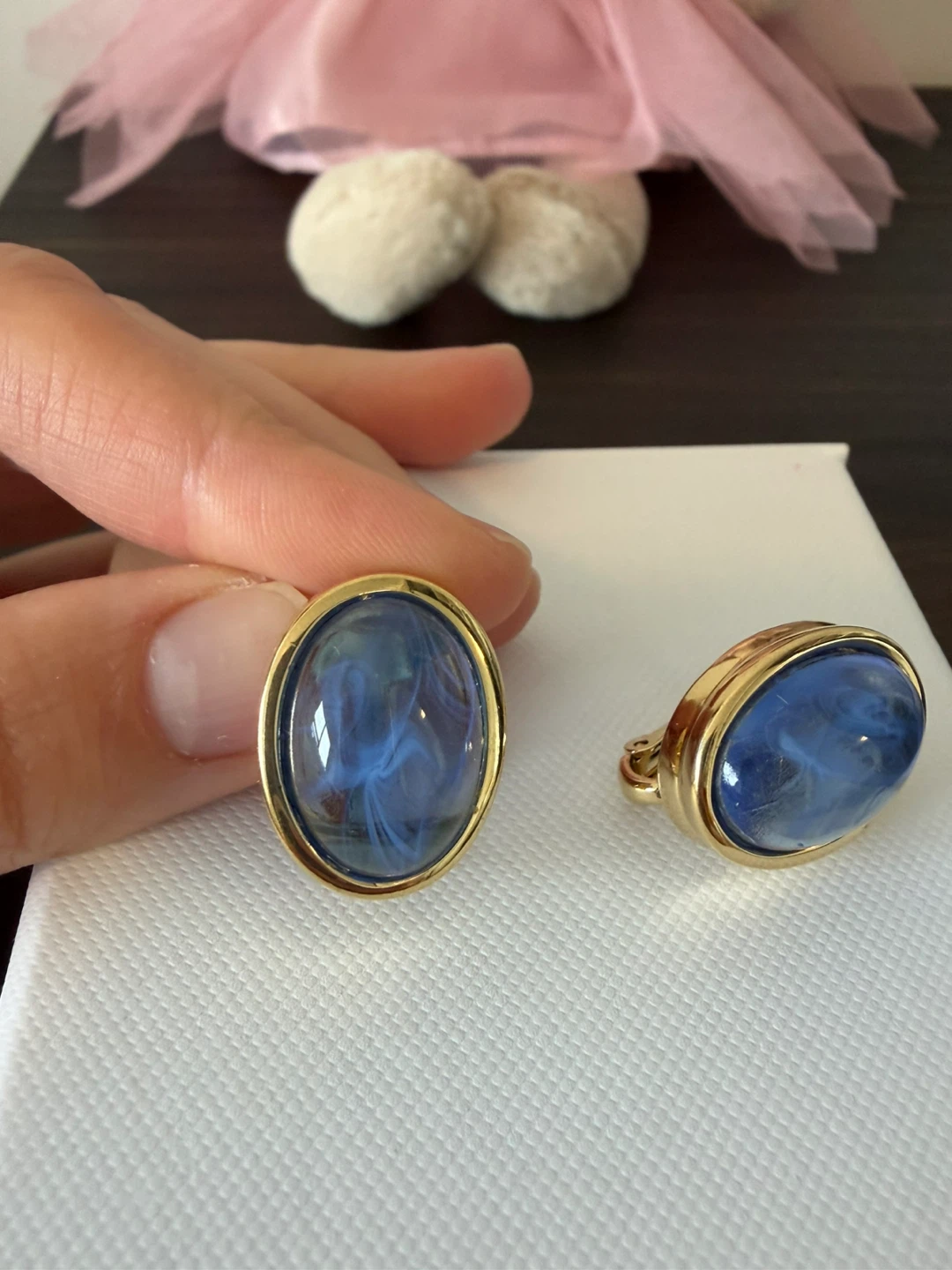 Nina Ricci Paris Vintage Blue Stone Earrings - photo 2