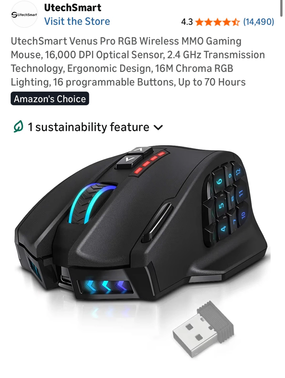 UtechSmart Venus Pro Wireless RGB MMO Gaming Mouse