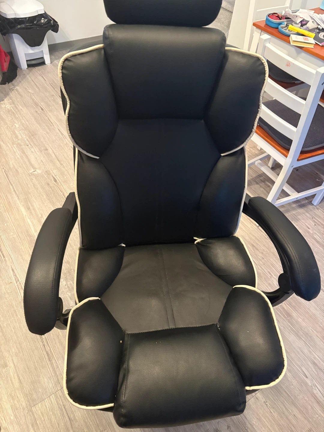 Black Faux Leather Executive Office Chair with White Trim