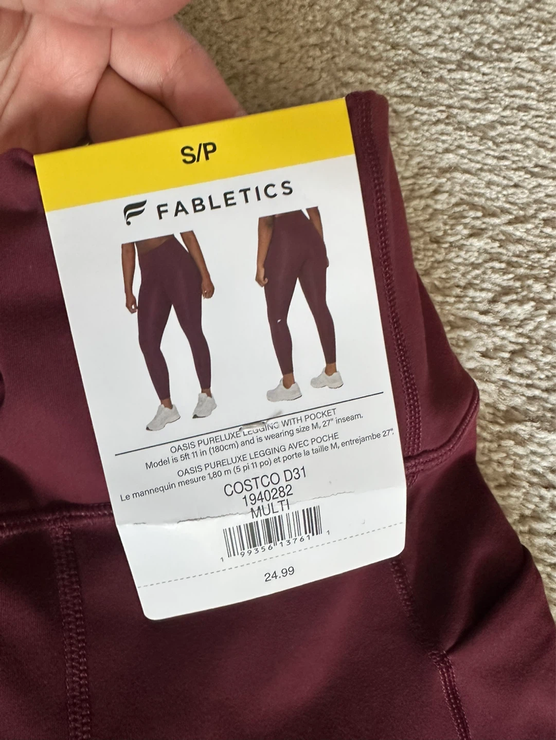 Fabletics Oasis PureLuxe Leggings with Pocket S/P Burgundy