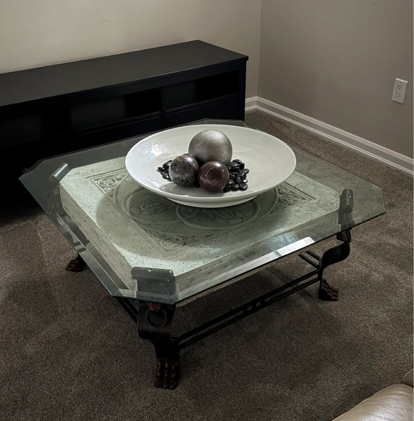 Set of 3 Tables with Ornate Metal and Concrete Base