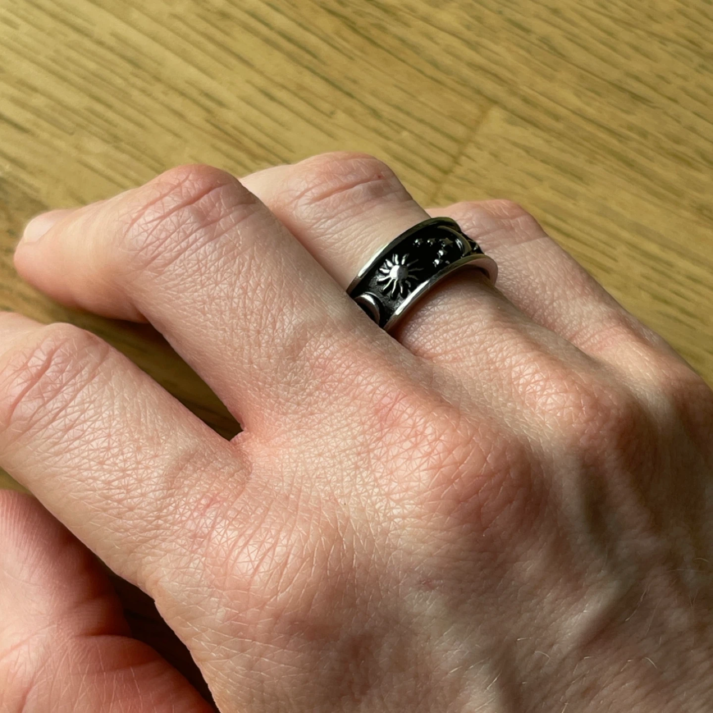 Sun, moon & stars stainless steel ring (size 6) - photo 4