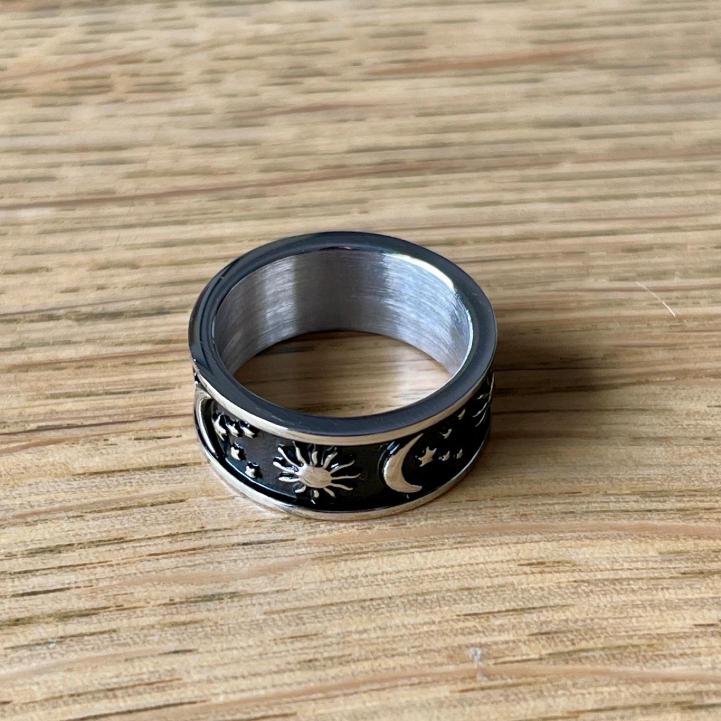 Sun, moon & stars stainless steel ring (size 6) - photo 3