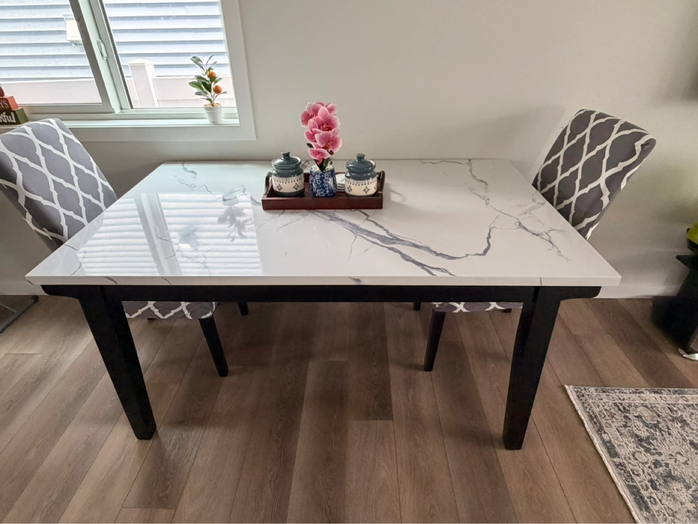 Marble-look Dining Table Set with 4 Chairs