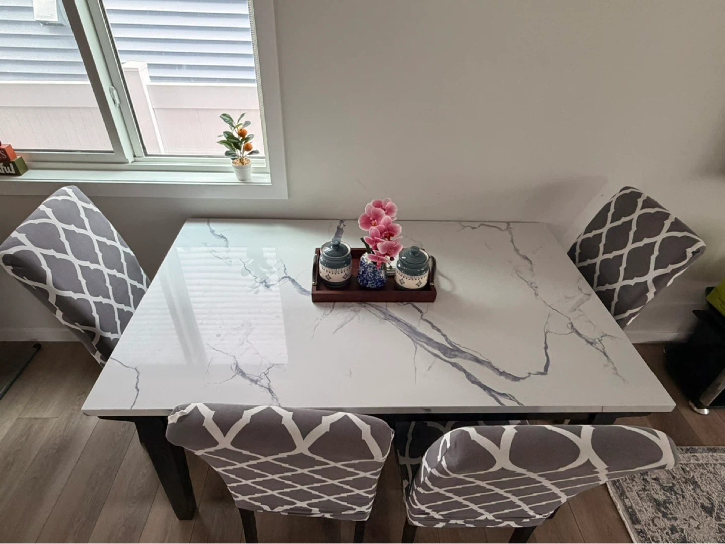 Marble-look Dining Table Set with 4 Chairs - photo 2