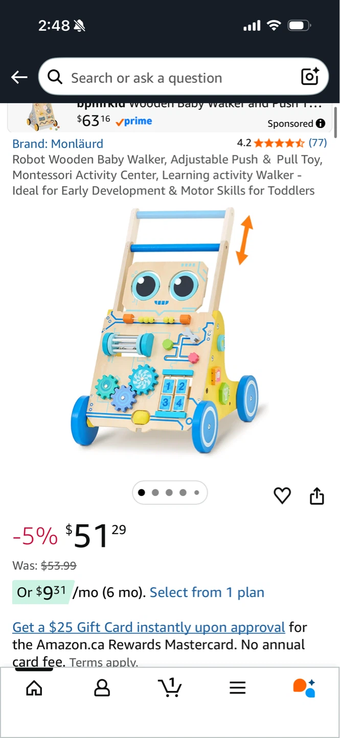 Montlâurd Robot Baby Walker, Activity Center, Push & Pull Toy