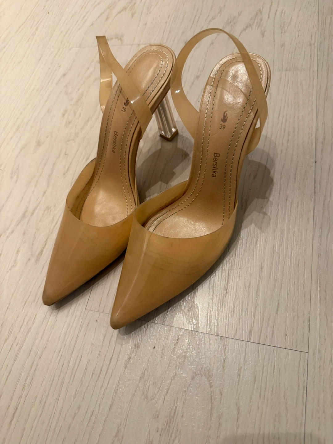 Bershka Women's Tan Transparent Heeled Pumps Size 39