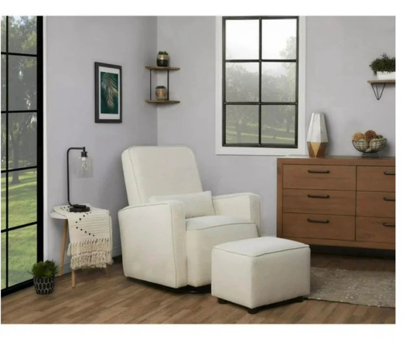 Cream Glider Recliner with Ottoman