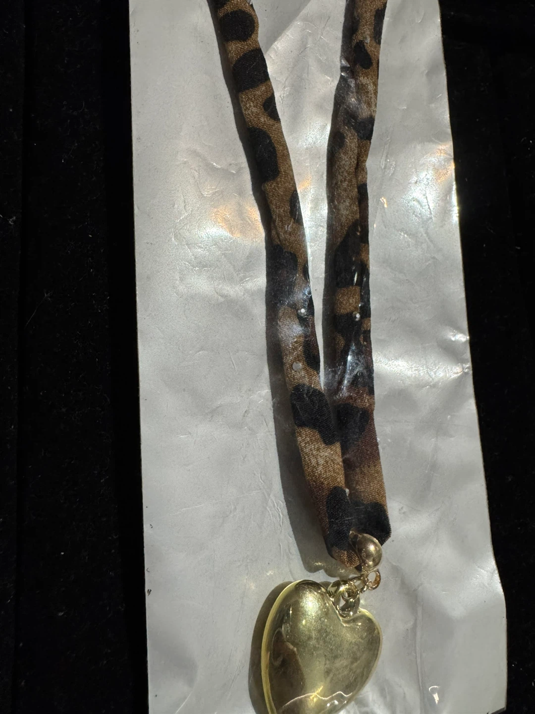 Gold Heart Pendant Necklace with Leopard Print Fabric Cord - photo 3