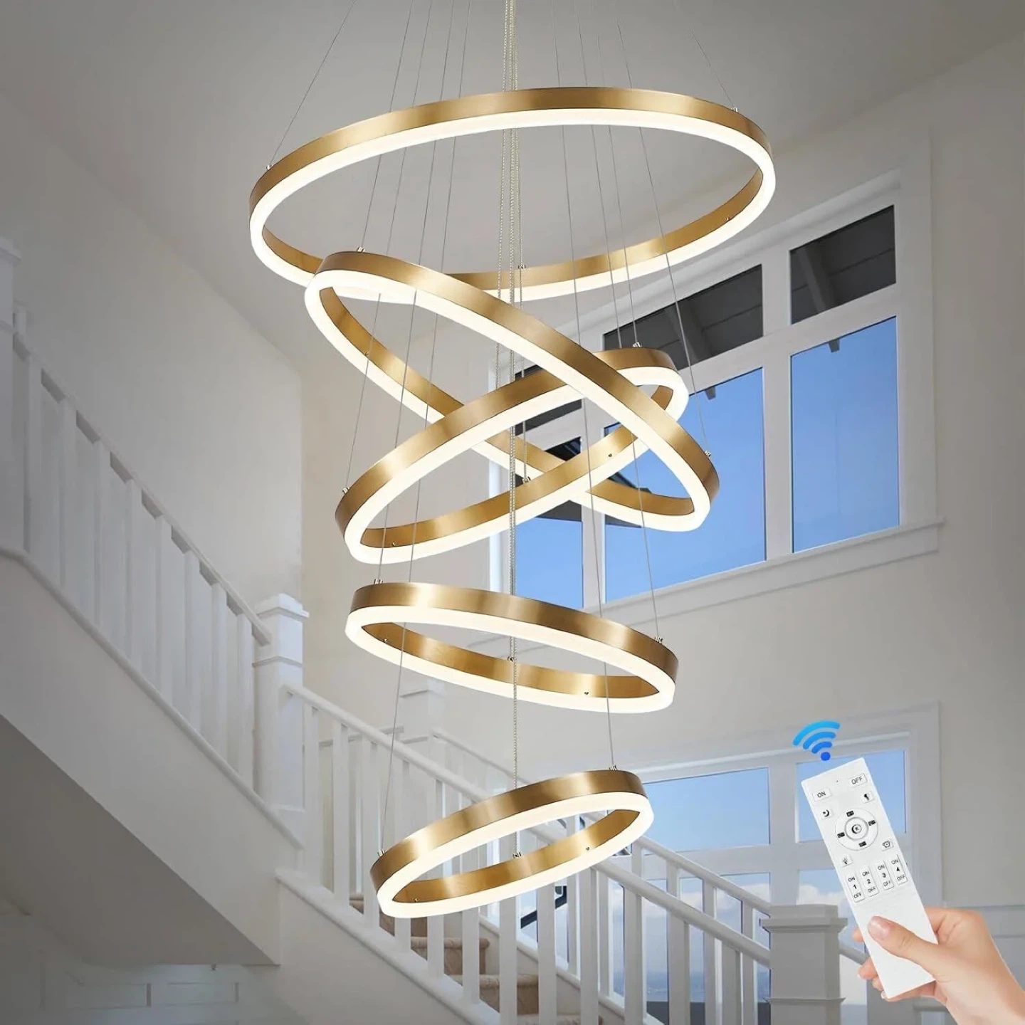 Benkut 5-Rings Modern LED Chandelier Gold