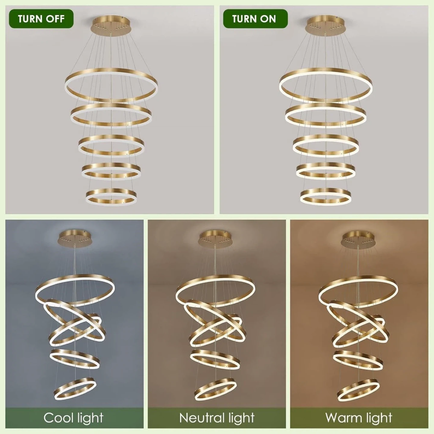 Benkut 5-Rings Modern LED Chandelier Gold - photo 2